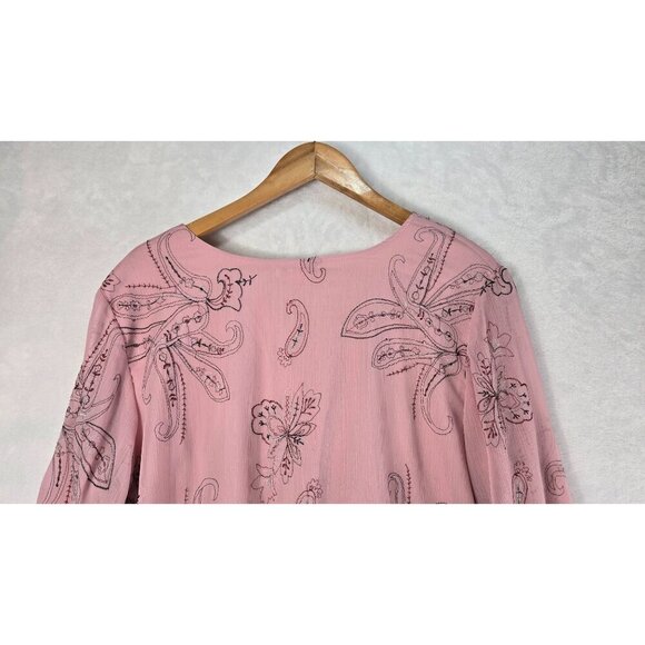 Pink Tunic Blouse Kimono Sleeve 1X Dressbarn Paisley Floral Whimsygoth Fairycore - Picture 9 of 14